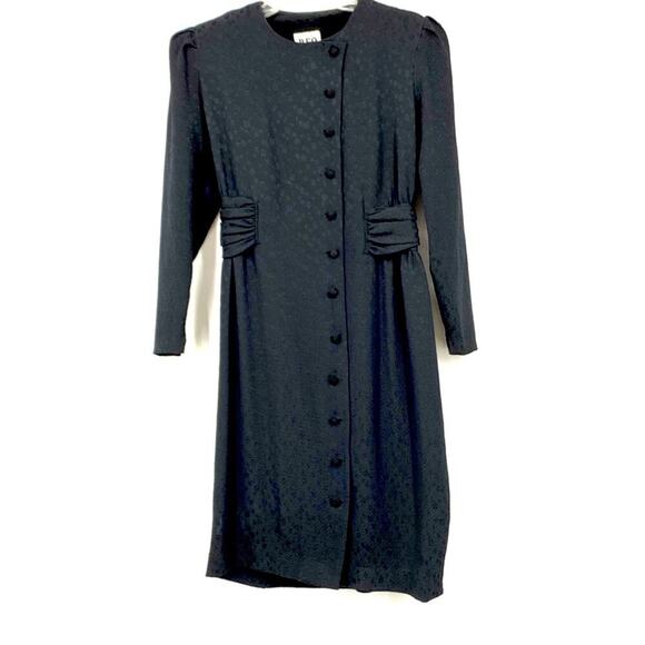 80s vintage REO Originals Black long sleeve Big Shoulder pads MIDI dress Sz 10 - Picture 1 of 8